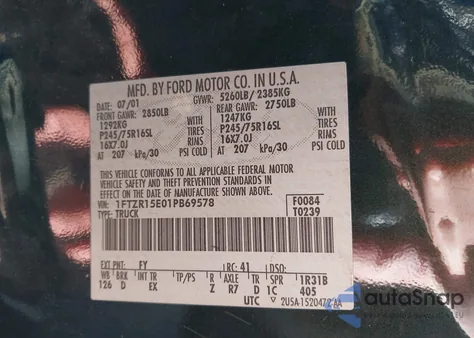 2001 Ford Ranger Edge/Xlt from USA, damaged, VIN 1FTZR15E01PB69578